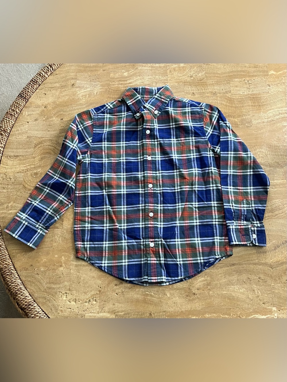 Janie and Jack Boys Blue and Green Plaid Button-Down Shirt Size 6 100% Cotton